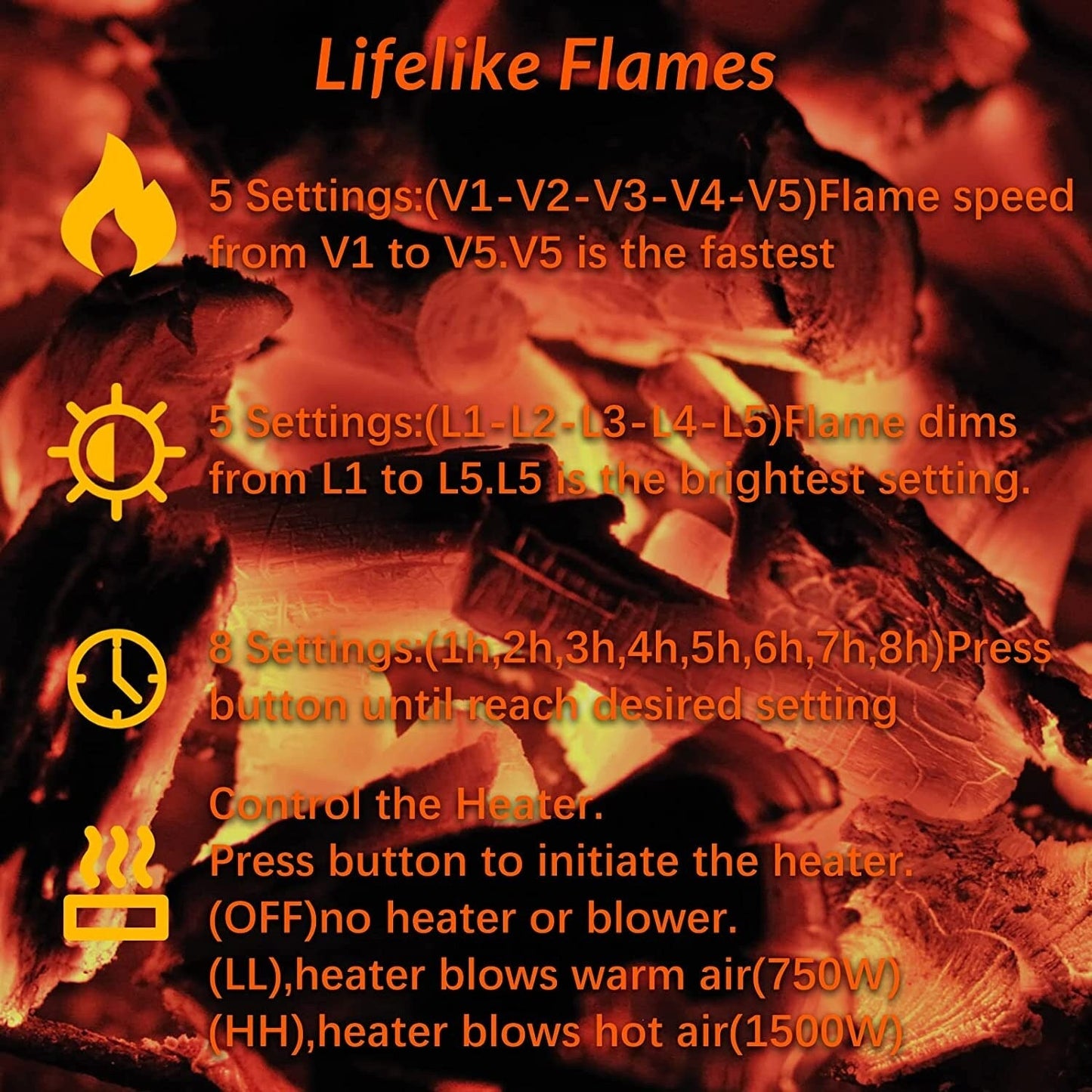 BOSSIN 43 Electric Fireplace with Mantel, 23 inch Electric Fireplace Insert,Freestanding TV Stand with Fireplace Wooden Firebox