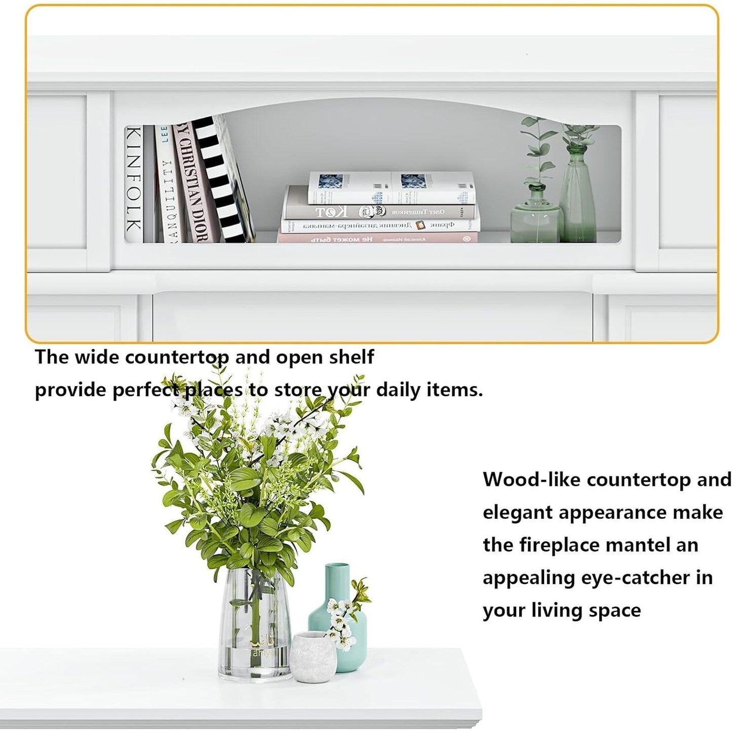 BOSSIN 43 Electric Fireplace with Mantel, 23 inch Electric Fireplace Insert,Freestanding TV Stand with Fireplace Wooden Firebox