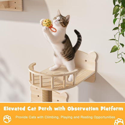 BOSSIN 9/16/18-Piece Pine Cat Wall Climbing System - Wall-Mounted Shelves Set with Cat Bed, Scratching Post & Tunnel