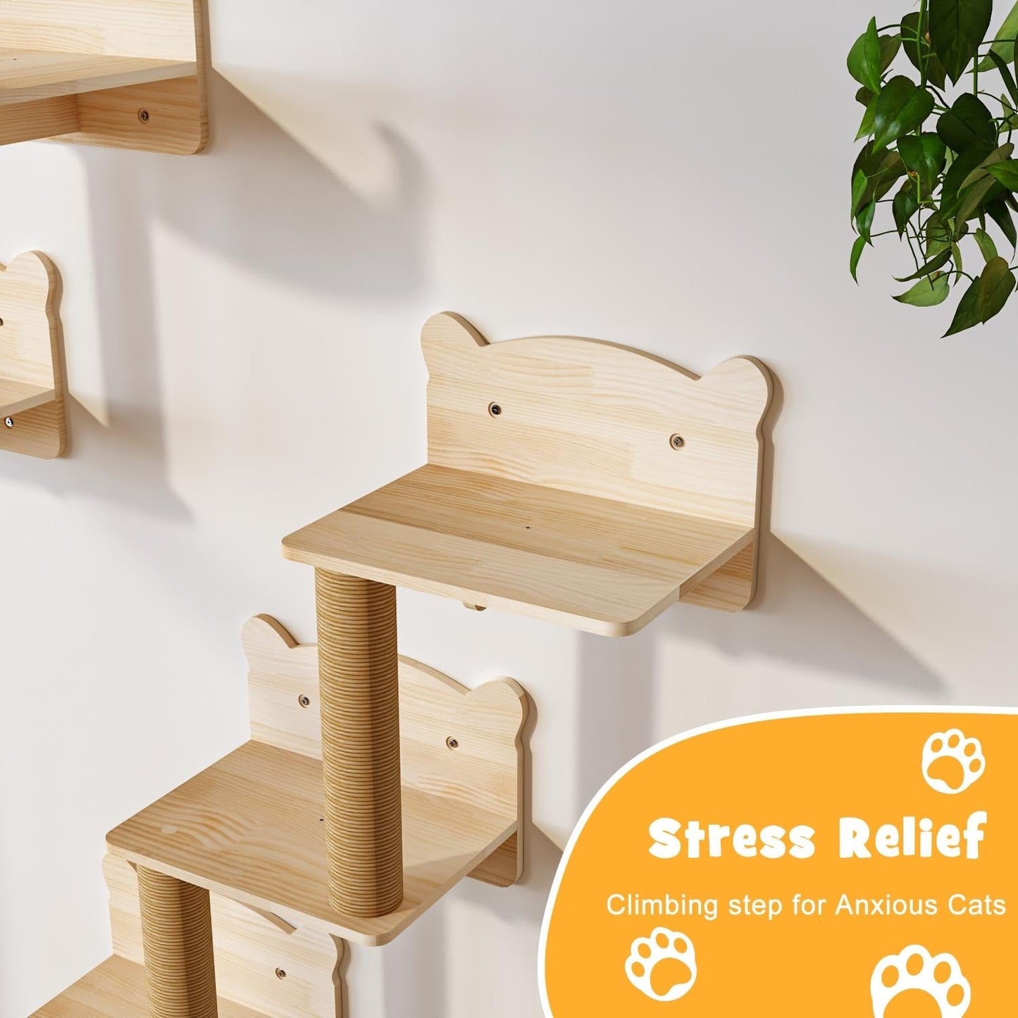 BOSSIN 9/16/18-Piece Pine Cat Wall Climbing System - Wall-Mounted Shelves Set with Cat Bed, Scratching Post & Tunnel