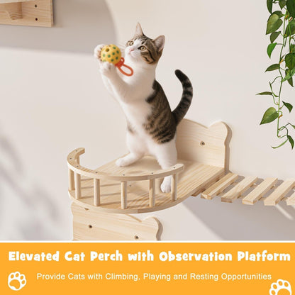 BOSSIN 9/16/18-Piece Pine Cat Wall Climbing System - Wall-Mounted Shelves Set with Cat Bed, Scratching Post & Tunnel