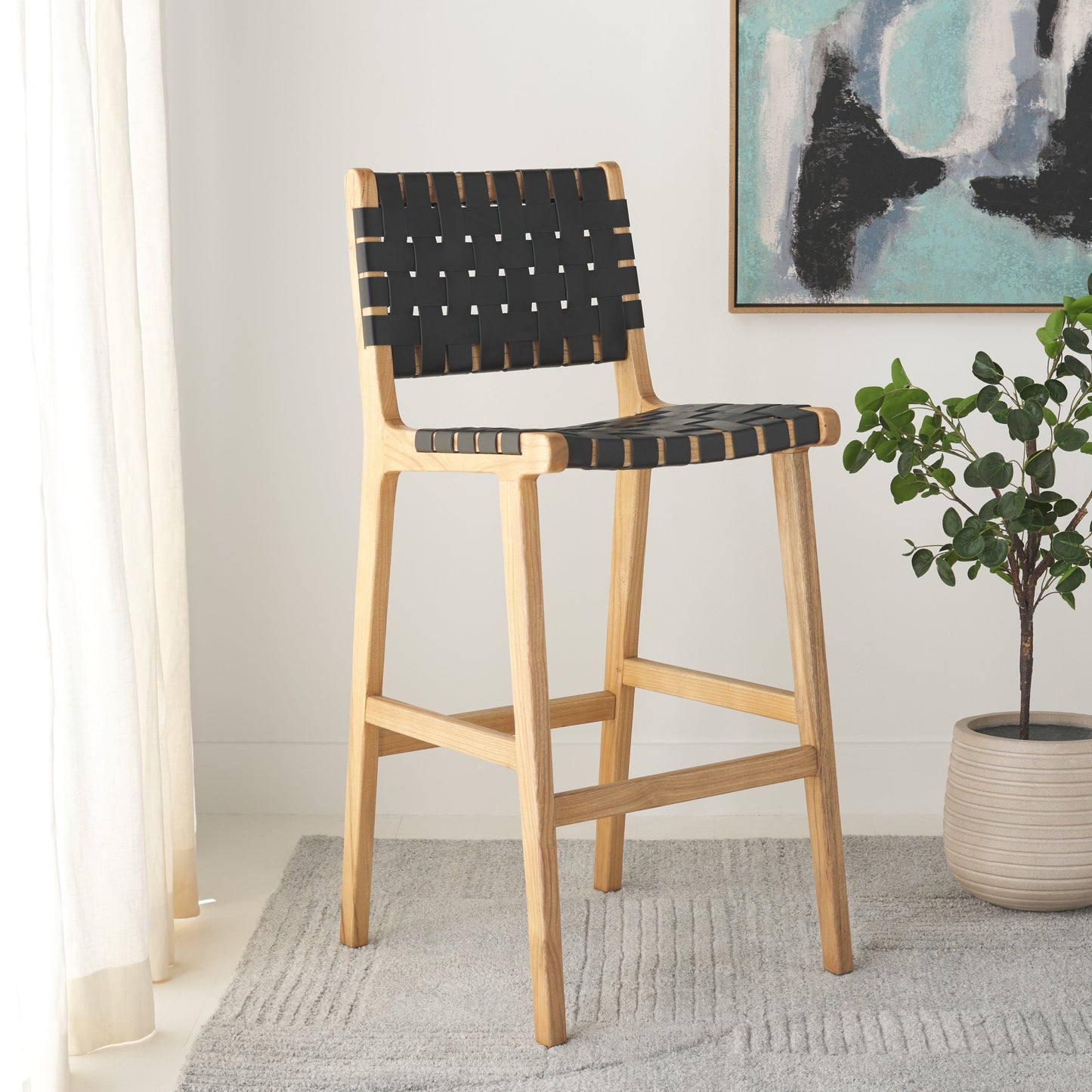 Adah Leather Bar Stool | Safavieh - BST1014