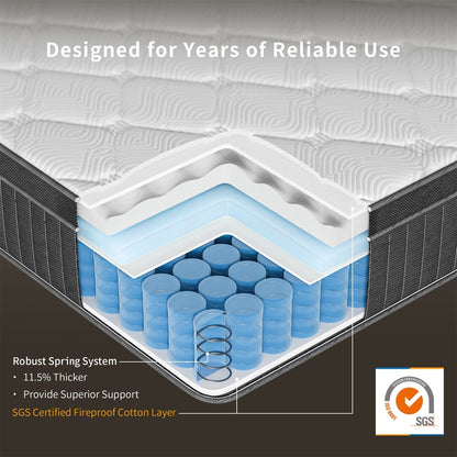 SweDrea 12in. Cooling Innerspring Hybrid Medium Firm mattress Motion Isolation with CertiPUR-US, SGS and OEKO-TEX Certified