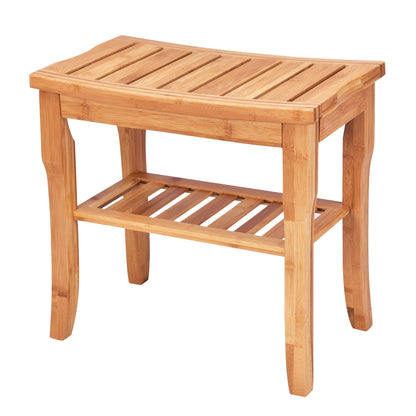 Bamboo Shower Bench Seat Bathroom Spa Chair Seat with Storage Shelf - Natural