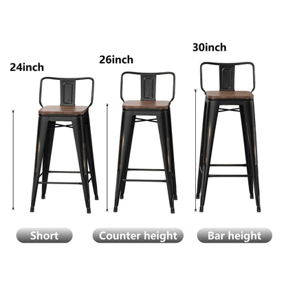 Bar Stools With Back set of 4 Industrial Metal Barstools with Wooden Seats