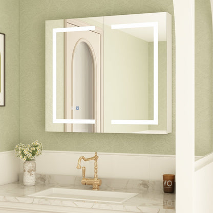 Bathroom Medicine Cabinet LED Mirror Anti-Fog 6000K Wall Cabinet White