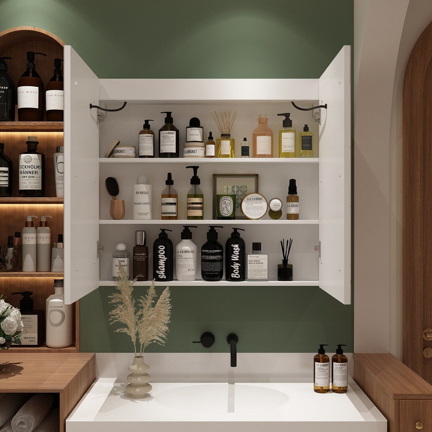 Bathroom Medicine Cabinet LED Mirror Anti-Fog 6000K Wall Cabinet White