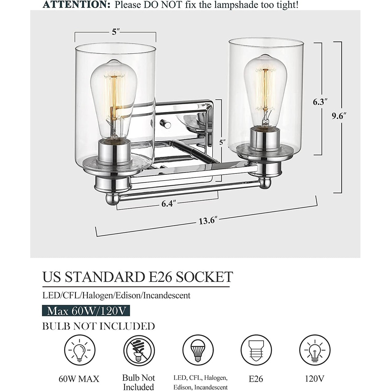 Bathroom Vanity Light,Wall Sconce Lamp Over Mirror with Clear Glass Shade