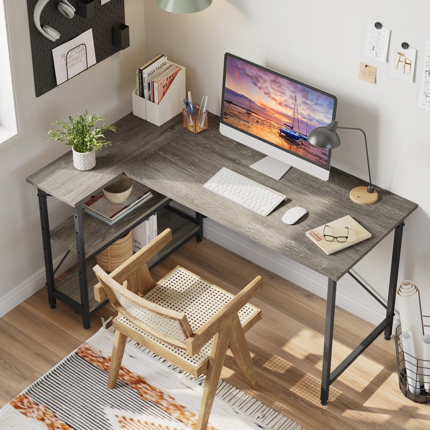 Small L Shaped Desk with Storage Shelves Corner Computer Desk