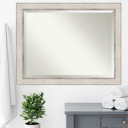 Beveled Wood Bathroom Wall Mirror - Trellis Silver Frame - Trellis Silver