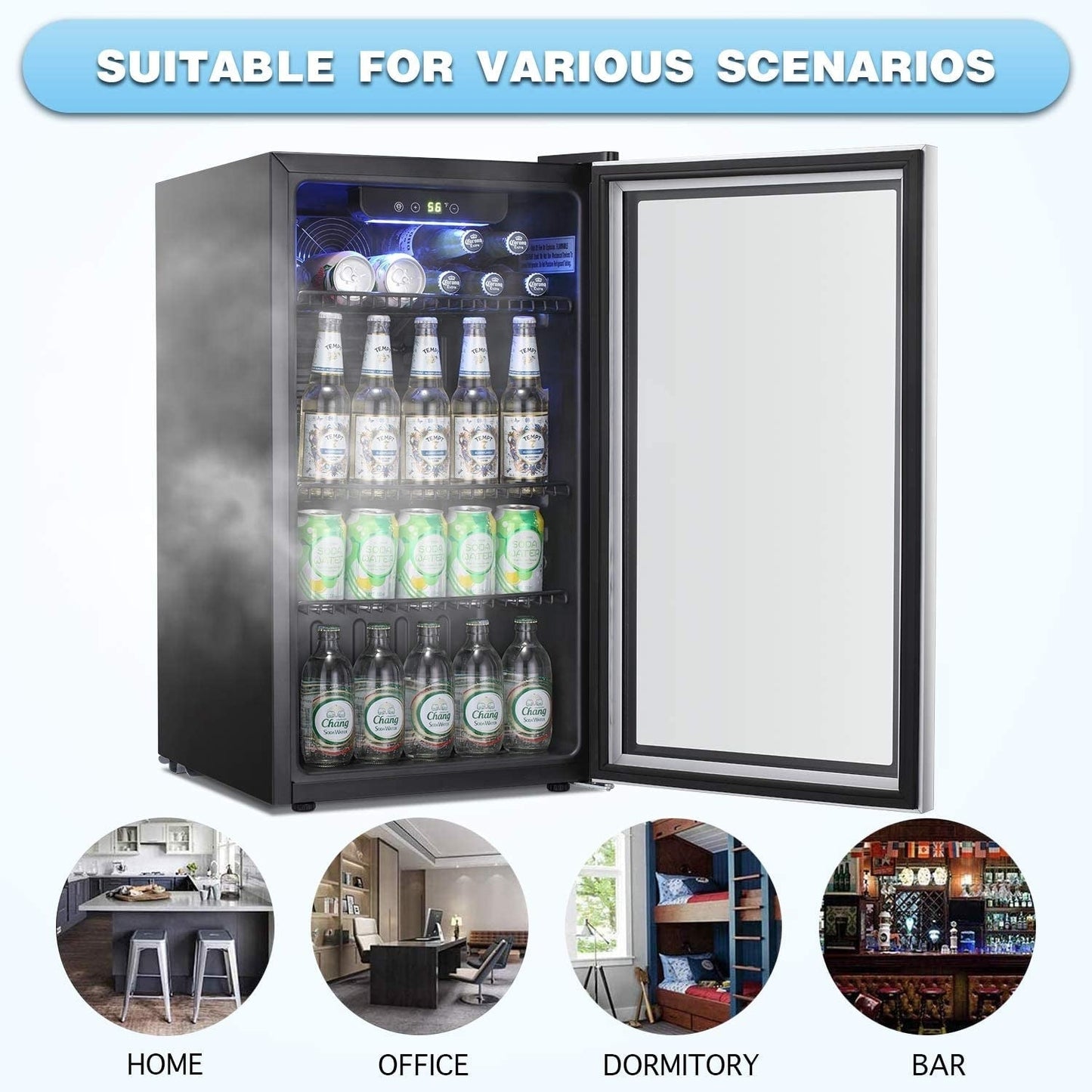 Beverage Refrigerator Cooler - 120 Can Mini Fridge Glass Door