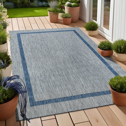 Beverly Rug Modern Bordered Indoor Outdoor Rug, Outside Carpet for Patio, Deck, Porch