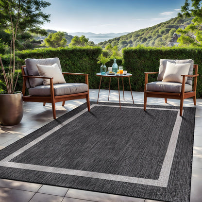 Beverly Rug Modern Bordered Indoor Outdoor Rug, Outside Carpet for Patio, Deck, Porch