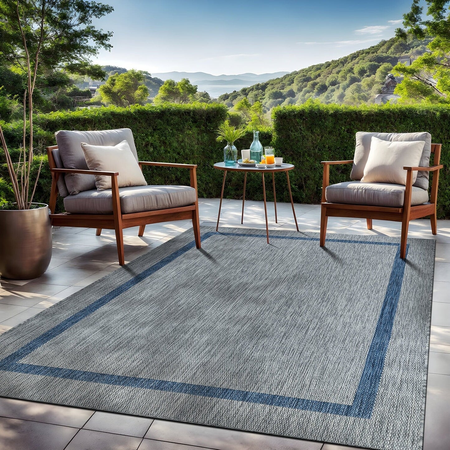 Beverly Rug Modern Bordered Indoor Outdoor Rug, Outside Carpet for Patio, Deck, Porch
