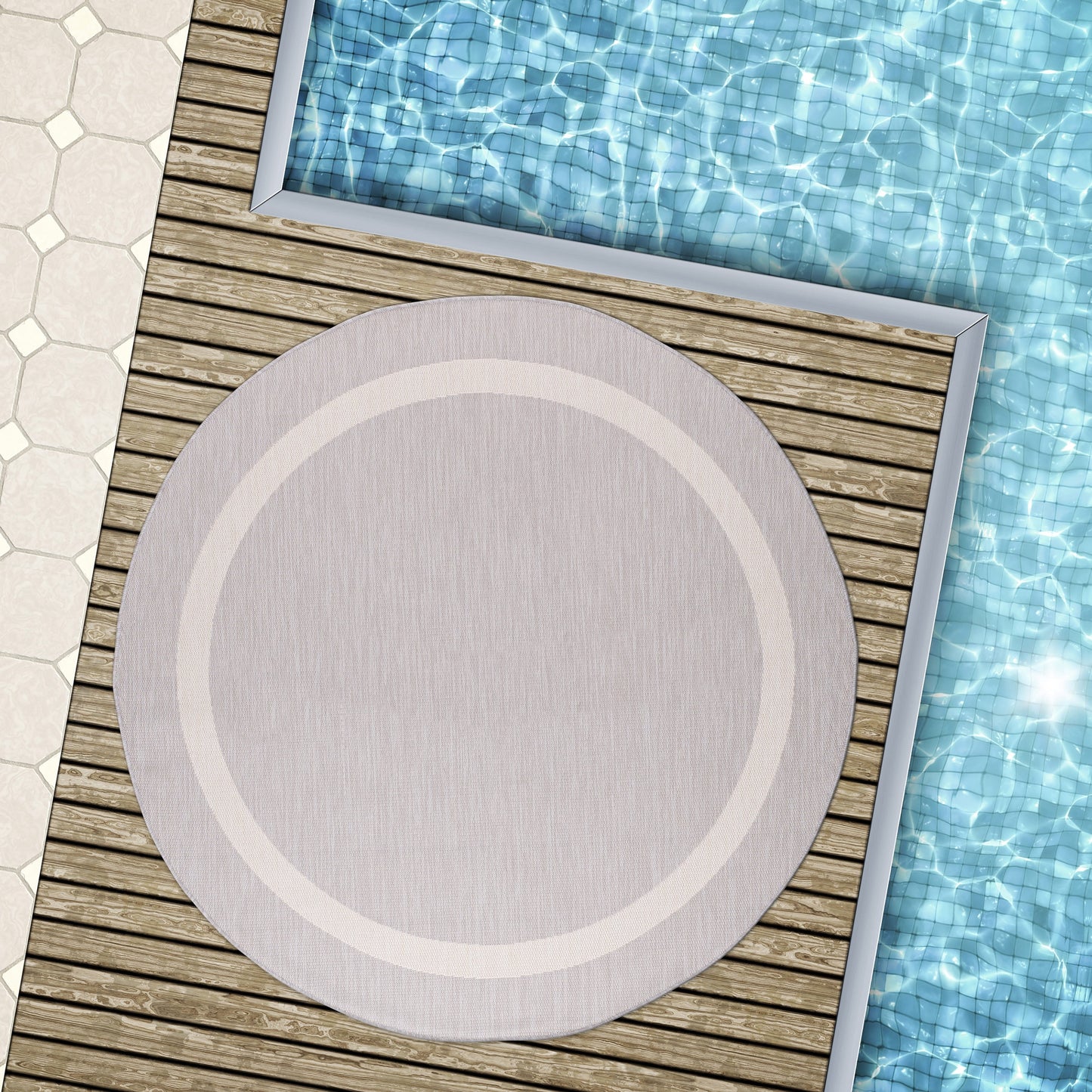 Beverly Rug Modern Bordered Indoor Outdoor Rug, Outside Carpet for Patio, Deck, Porch