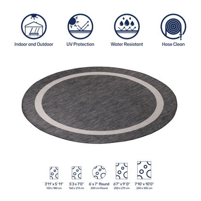 Beverly Rug Modern Bordered Indoor Outdoor Rug, Outside Carpet for Patio, Deck, Porch