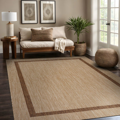Beverly Rug Modern Bordered Indoor Outdoor Rug, Outside Carpet for Patio, Deck, Porch