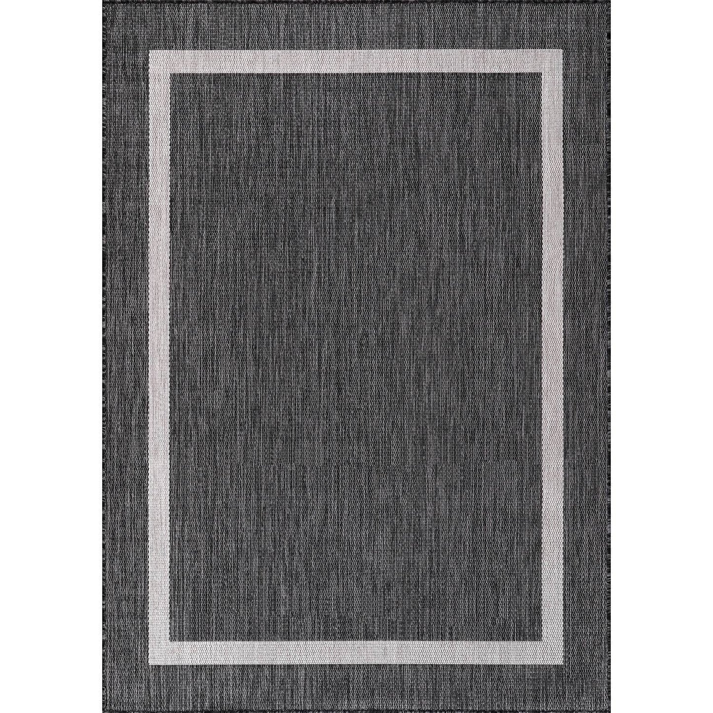 Beverly Rug Modern Bordered Indoor Outdoor Rug, Outside Carpet for Patio, Deck, Porch