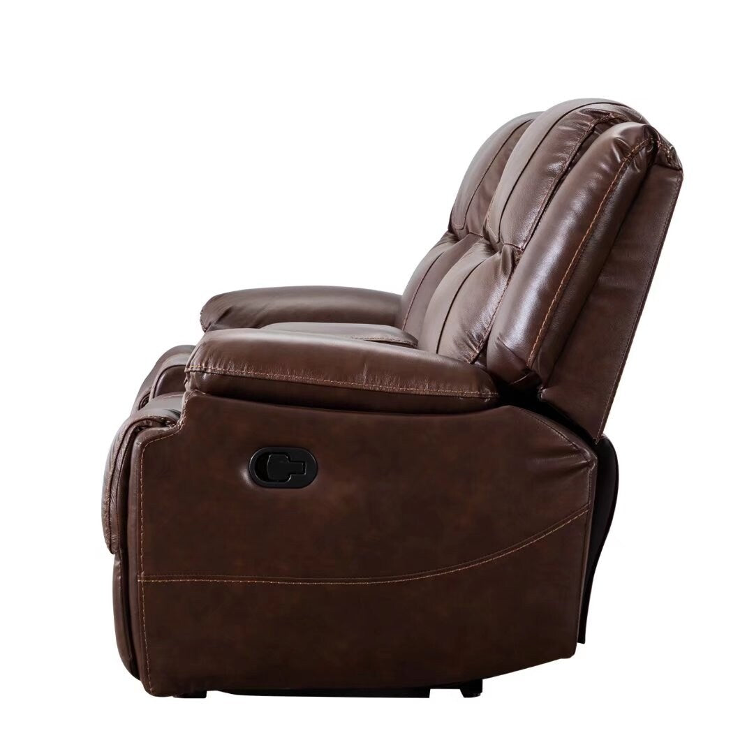 Genuine Leather Mid-century Modern Style Manual Recliners Sofa Set