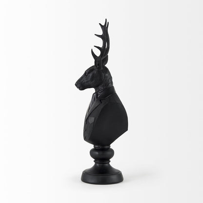 Black Resin Suited Deer Bust Sculpture - 6 W x 8 D x 23 H