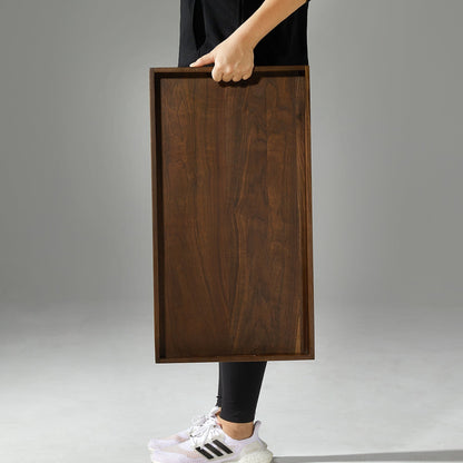 KINWELL Rectangle Black Walnut Wood Serving Tray Ottoman Tray