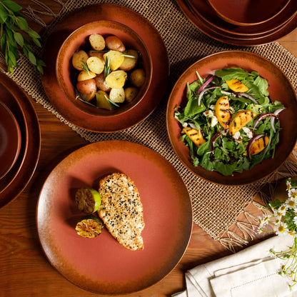 Bloomhouse Palermo Sun 16 Piece Double Bowl Stoneware Reactive Glaze Plates and Bowls Dinnerware Set