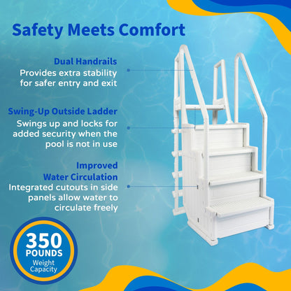 Blue Wave Easy Pool Step With Outside Ladder for Above Ground Pools - 32.5 in. W x 56 in. D x 81 in. H