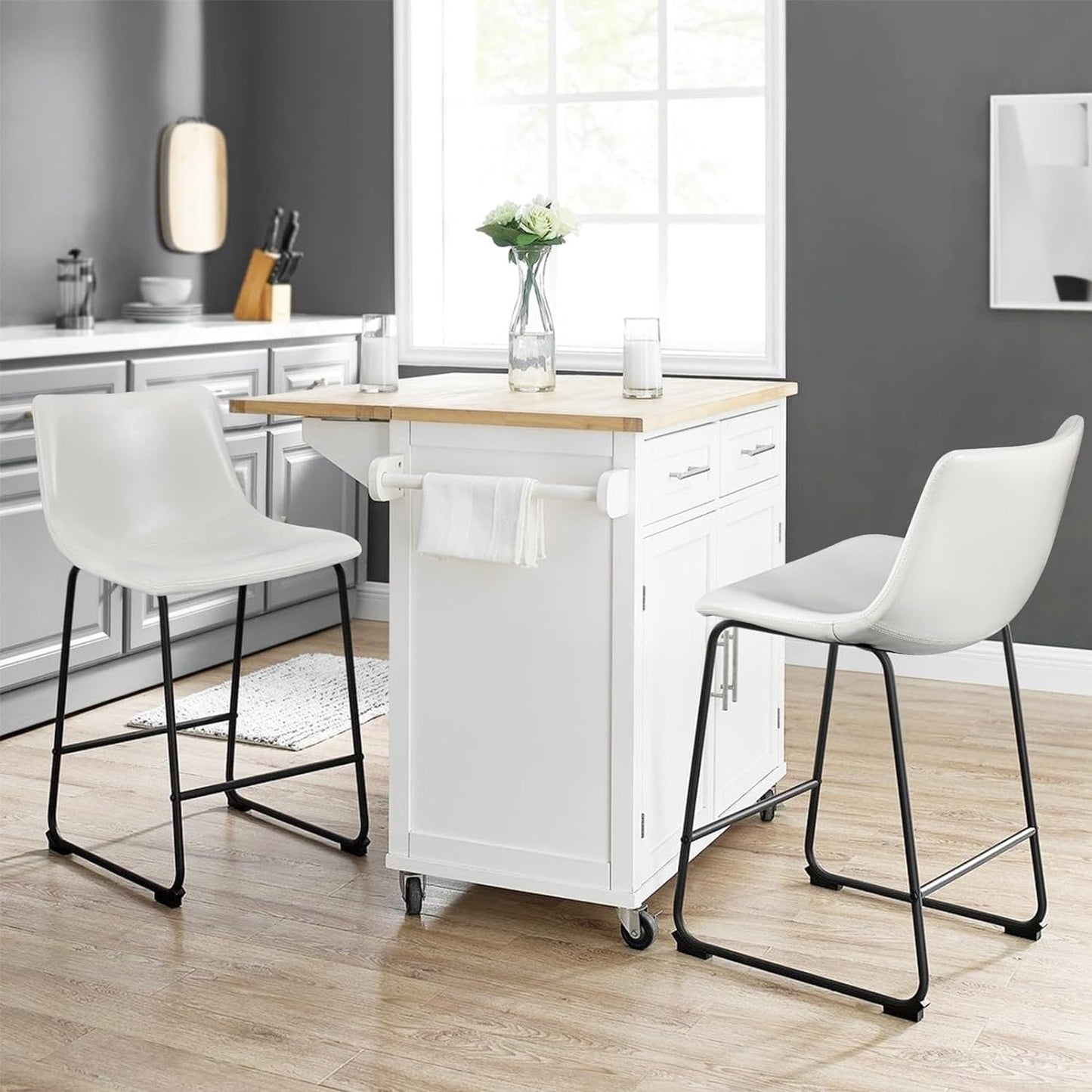 Bossin 18/26/30 inch Bar Stools,Counter Height Bar Stools with Back Modern PU Leather Stools Dining Chair with Footrest