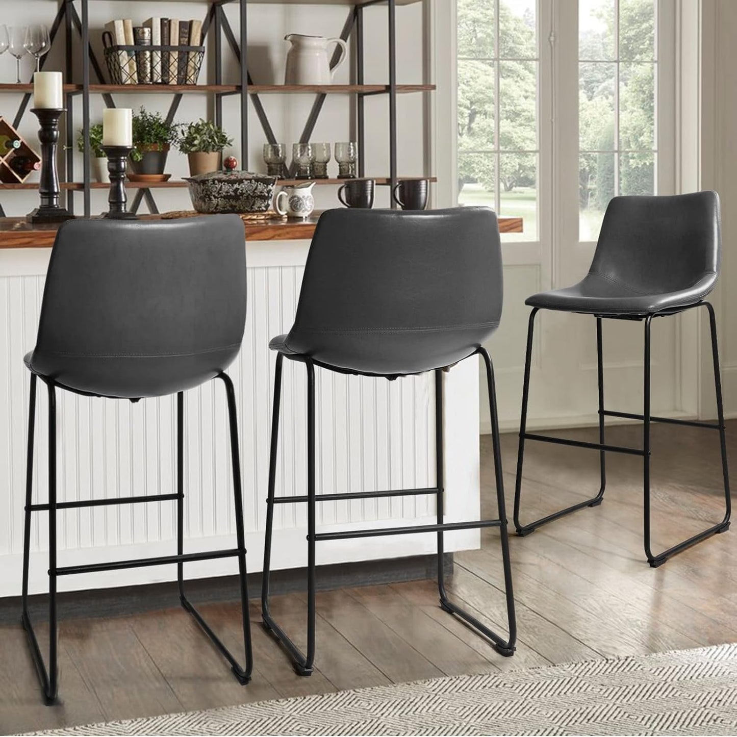 Bossin 18/26/30 inch Bar Stools,Counter Height Bar Stools with Back Modern PU Leather Stools Dining Chair with Footrest