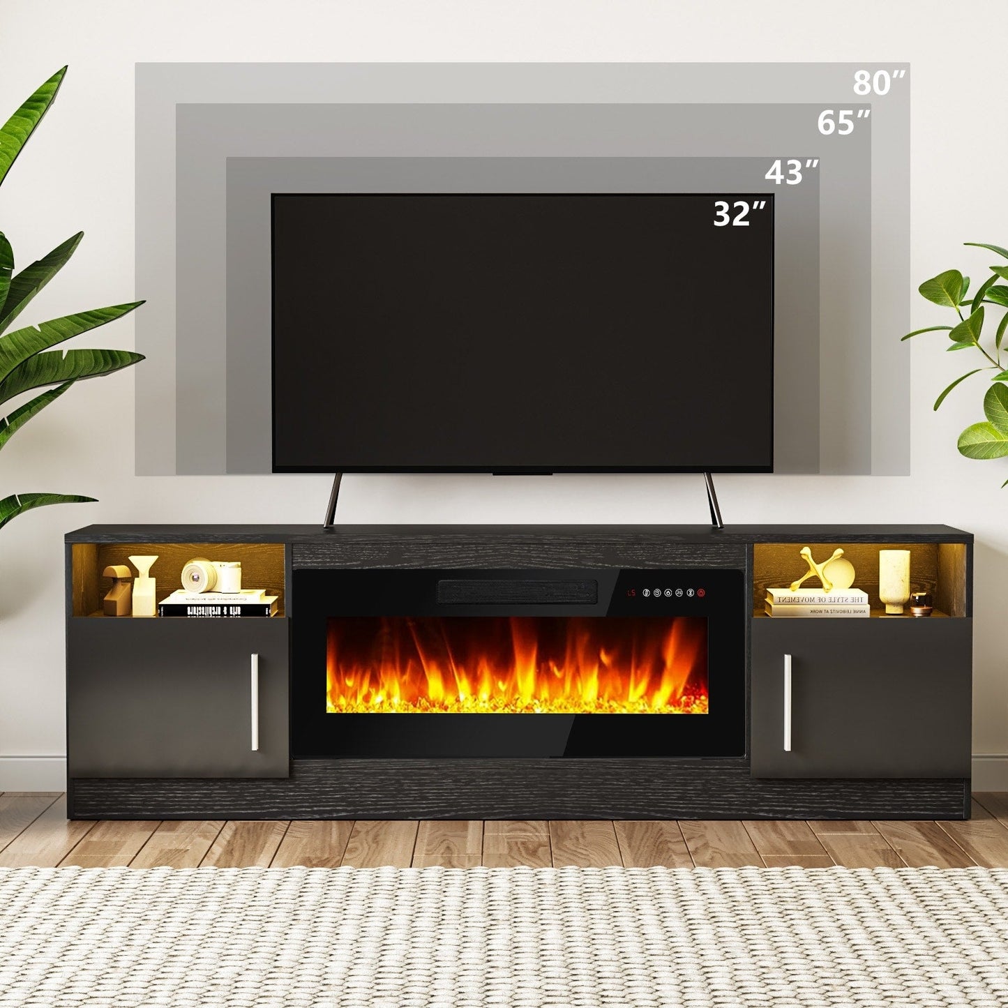 Bossin 70 Fireplace TV Stand with 36 Electric Fireplace, TV Stand for TVs Up to 80, 16 Colors LED Lights/Entertainment Center