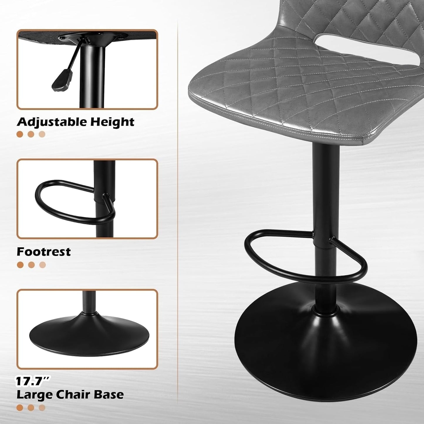 Bossin Adjustable Swivel Bar Stools with Backs – Counter Height