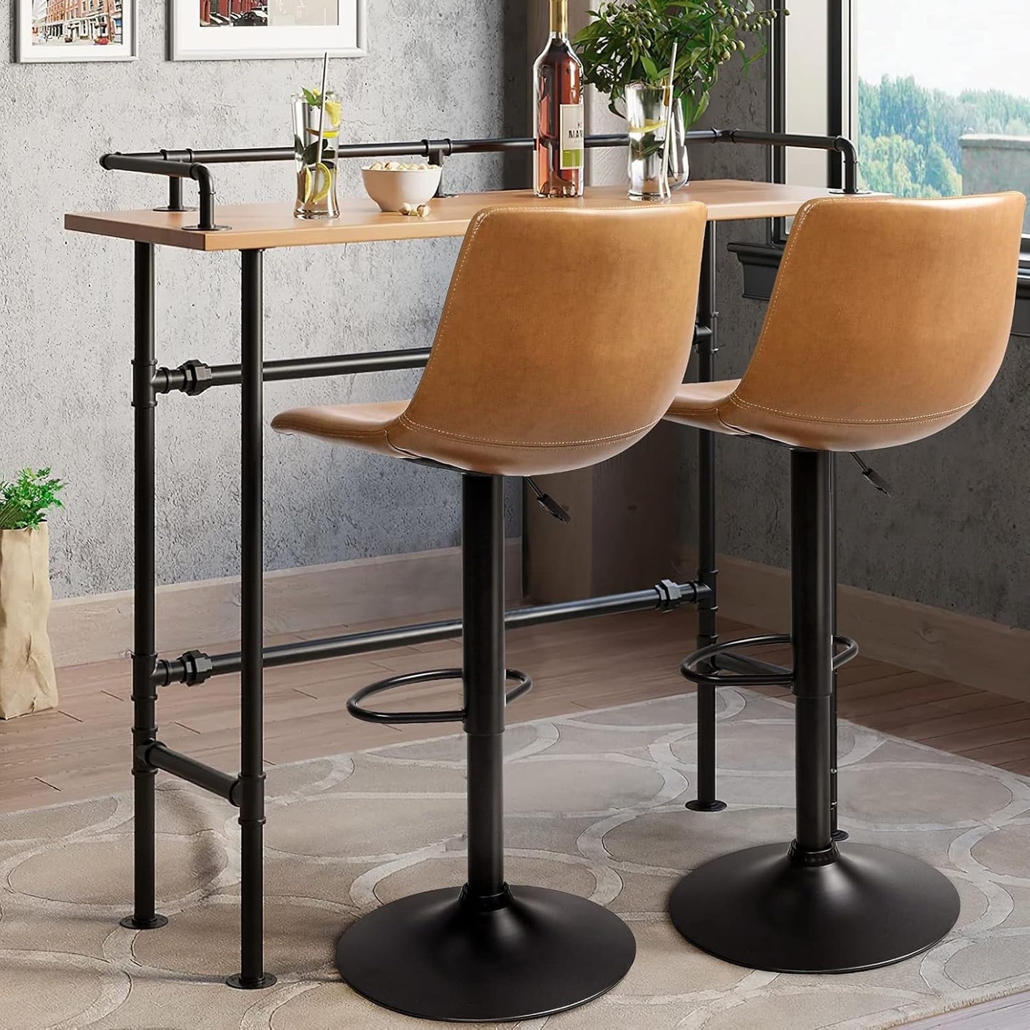 Bossin Adjustable Swivel Bar Stools with Backs – Counter Height
