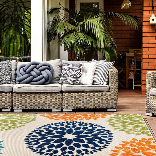 Brescia Modern Floral Circles Indoor/Outdoor Area Rug