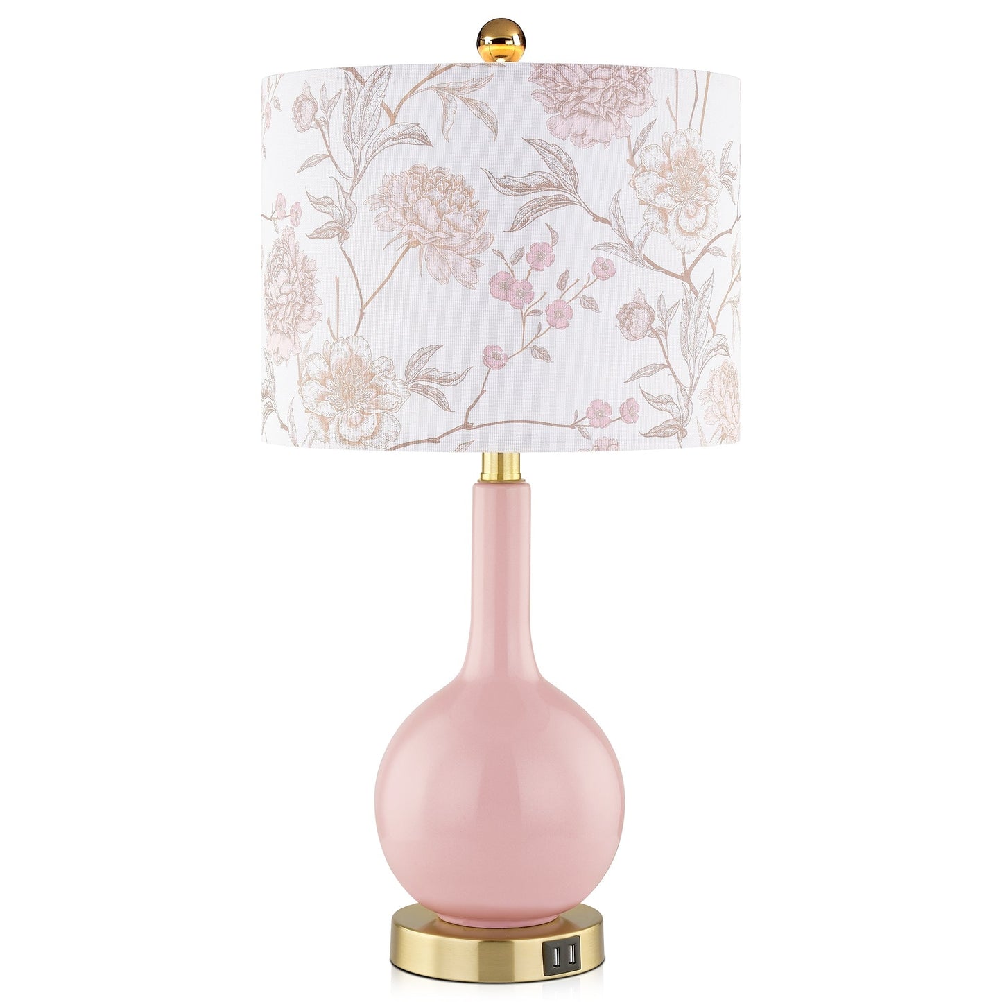 Pink Ceramic Table Lamp with 3-Way Touch Dimming Switch & Dual USB Charging Ports & - 12'' x 12'' x 24'' (L x W x H)