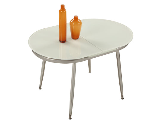 32x 47 Racetrack Oval White Starphire Glass Top w/ Ext. | Modern Motion - DONNA-DT