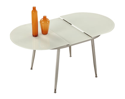 32x 47 Racetrack Oval White Starphire Glass Top w/ Ext. | Modern Motion - DONNA-DT