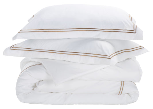 2 Line Embroidery Hotel Duvet Cover 3 Piece | Safavieh - DVT1001