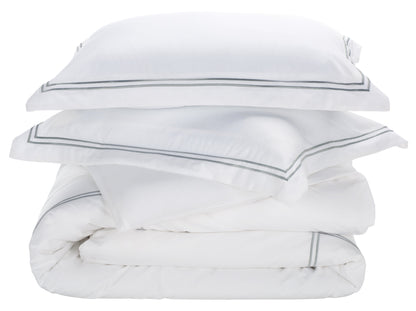2 Line Embroidery Hotel Duvet Cover 3 Piece | Safavieh - DVT1001