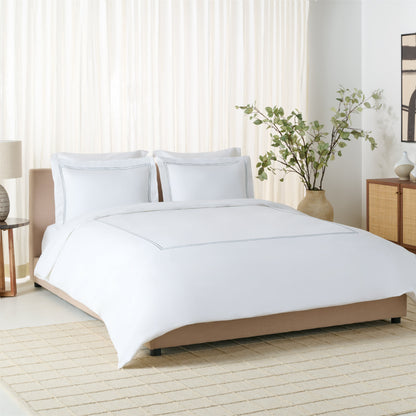2 Line Embroidery Hotel Duvet Cover 3 Piece | Safavieh - DVT1001