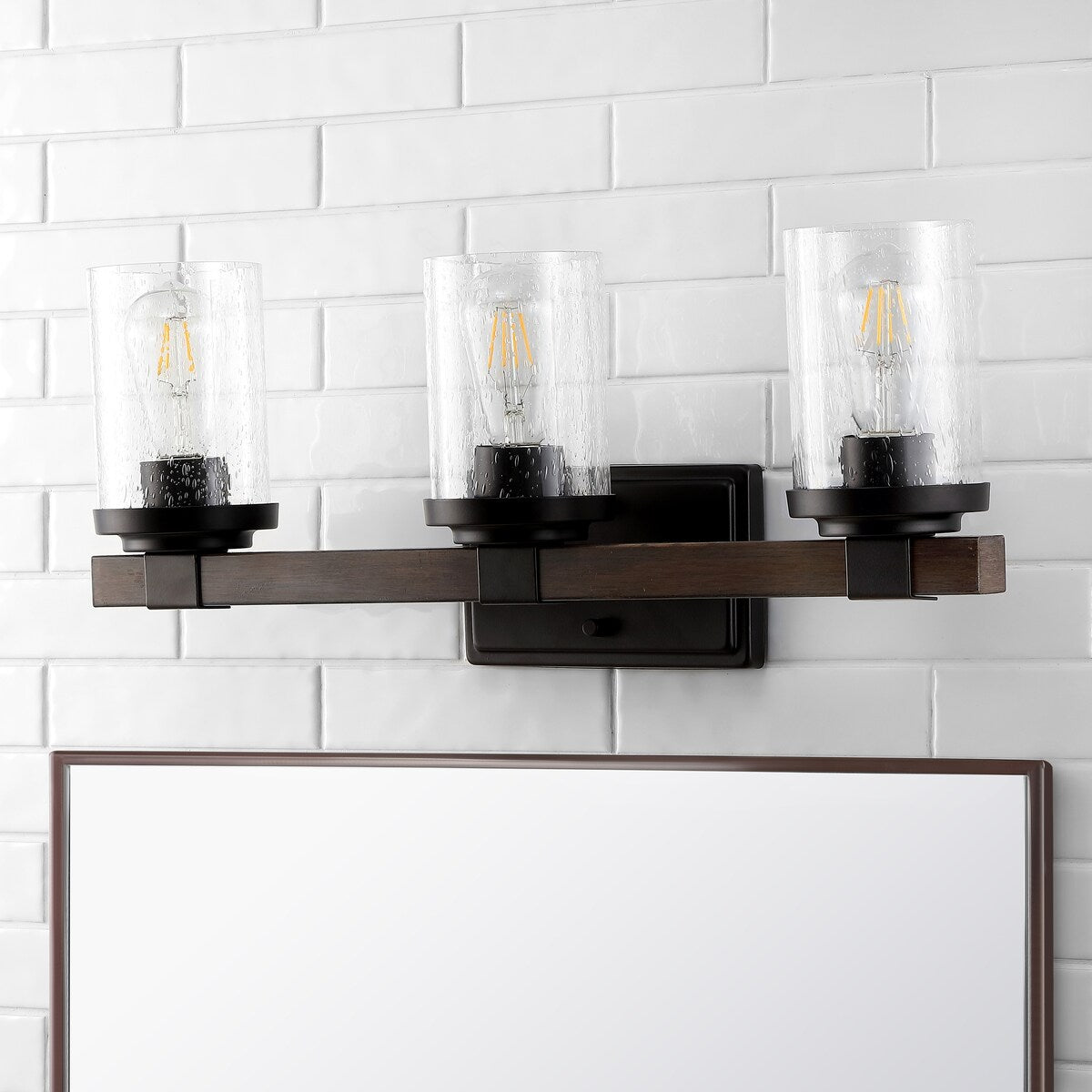 Ferme Iron/Seeded Glass Rustic Farmhouse LED Vanity Light, by JONATHAN Y