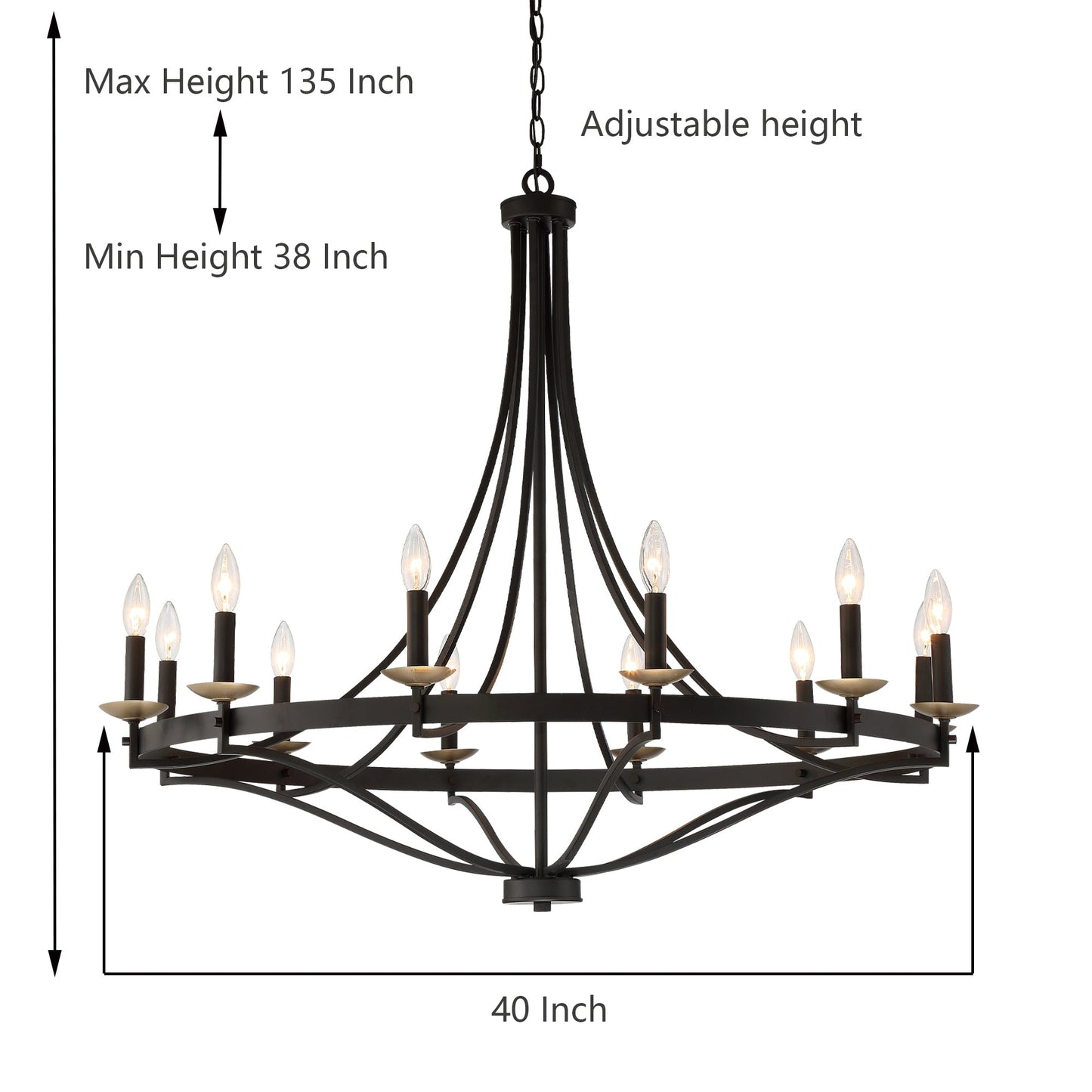 Fidenza 12-light Modern Farmhouse Empire Wagon Wheel Chandelier with UL - D40'' * H135''