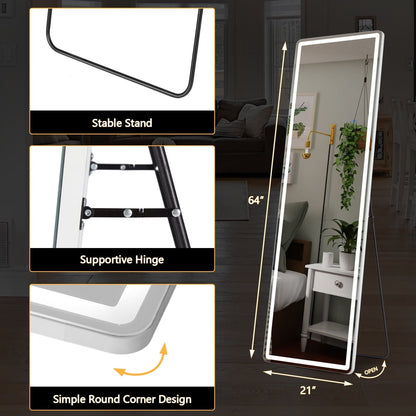 Floor Mirror with LED Light, 64 x 21 Full Length Mirror with Stand, Hanging Mirror Wall Mounted Mirror Full Body Mirror