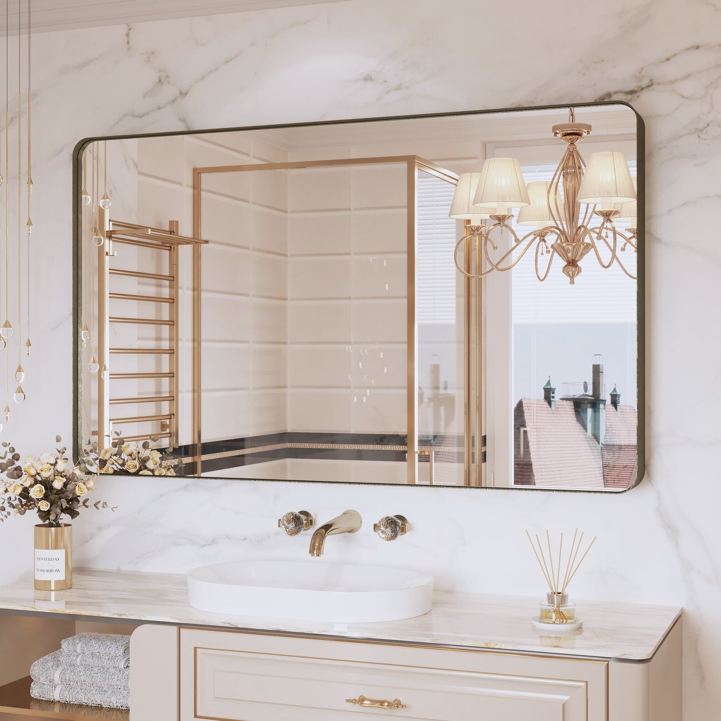Framed Wall Mounted Bathroom Vanity Mirror