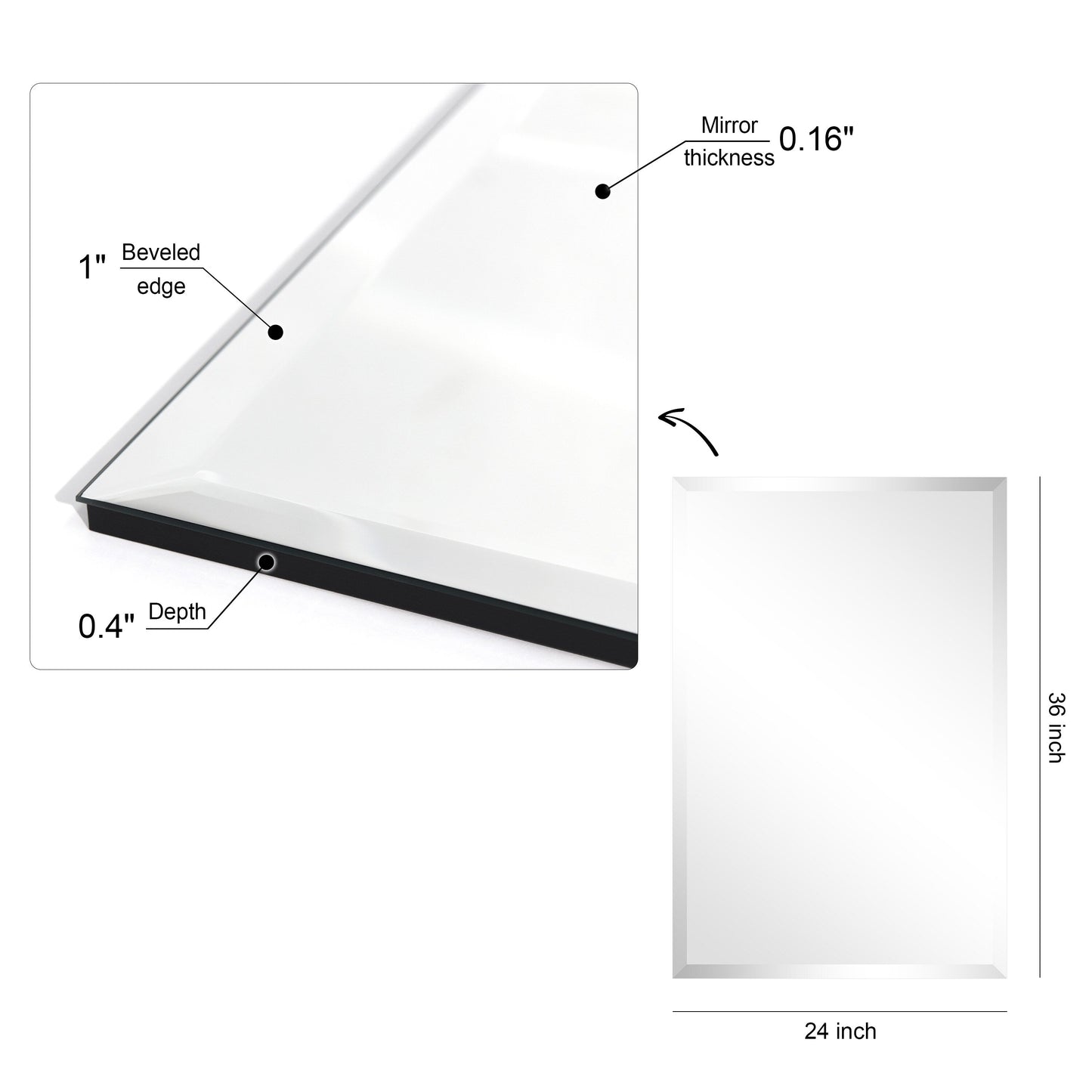 Frameless Beveled Prism Wall Mirror-Square/Rectangluar - Clear