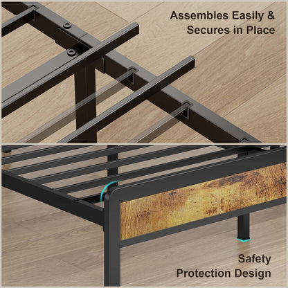 Twin / Full / Queen / King Size Metal Platform Bed Frame with Upholstered Storage Headboard