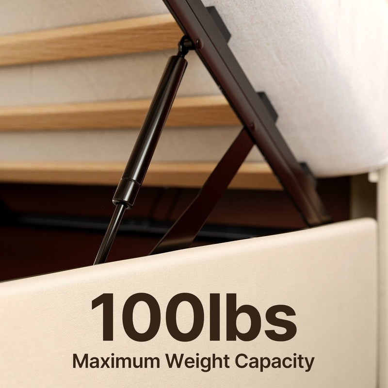 Lift Up Storage Bed Frame, Upholstered Platform Bed Frame with Hydraulic Storage System and Headboard