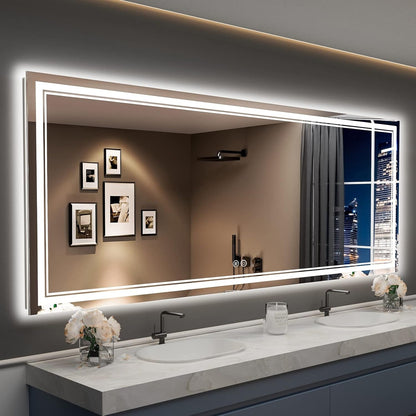 Full Size Front & Back LED Lighted Anti-fog Tempered Glass Wall Bathroom Vanity Mirror