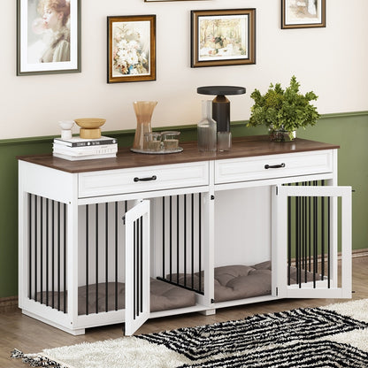 Furniture Style Dog Crate, 64.5 Inch Wooden Large Dog Kennel