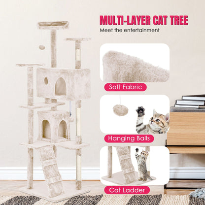 Furniture of America Cat Tree Multi-Level Cat Tower with Ladder, Platforms and Condos