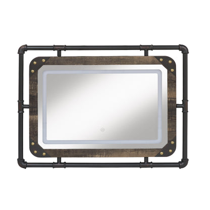 Furniture of America Inyo Industrial Metal Wall Mirror with LED Lights